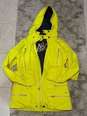 Burton Cool Flavors Dryride Women’s Snowboard Ski Jacket Neon Yellow Sz M Hooded